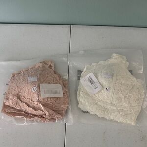 Lace Bralette Set in Cream and Pink